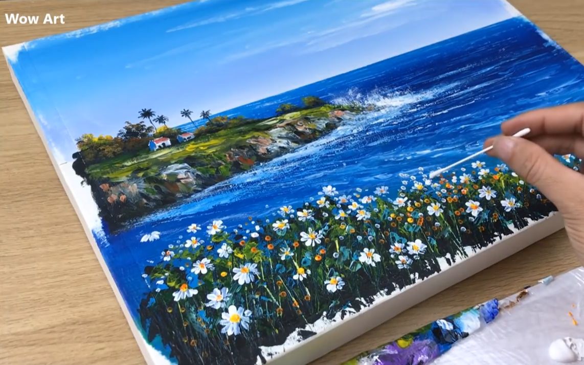 【丙烯画】【绘画教程】【Wow Art】Wild Daisy on The Coast海边的野雏菊哔哩哔哩bilibili