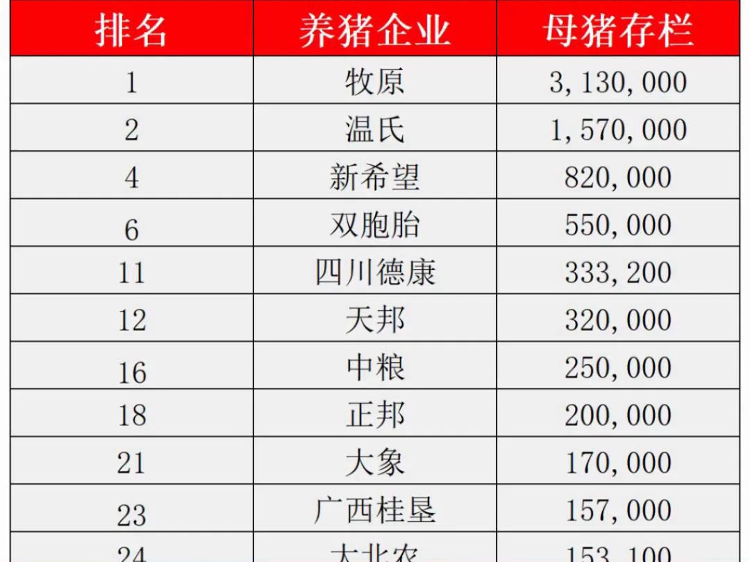 2024年全球养猪企业排行榜公布!牧原依旧是全球最大的养猪企业!哔哩哔哩bilibili