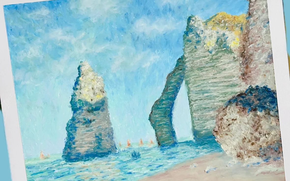油画棒临摹莫奈《象鼻山》
