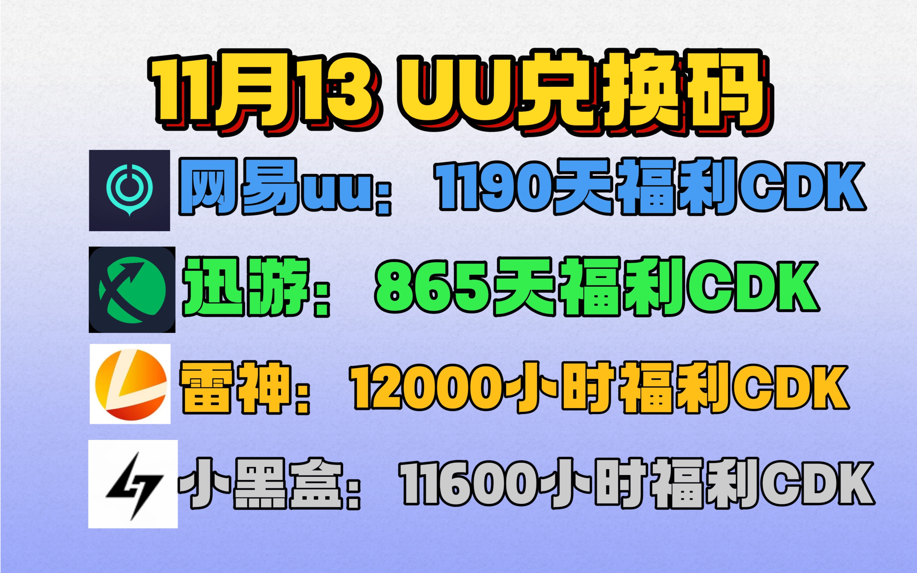 uu加速器11月13日,最新uu24小时口令兑换码,uu免费白嫖1190天 雷神12000小时 迅游856天!还有更多加速器月卡周卡,一人一份网络游戏热门视频