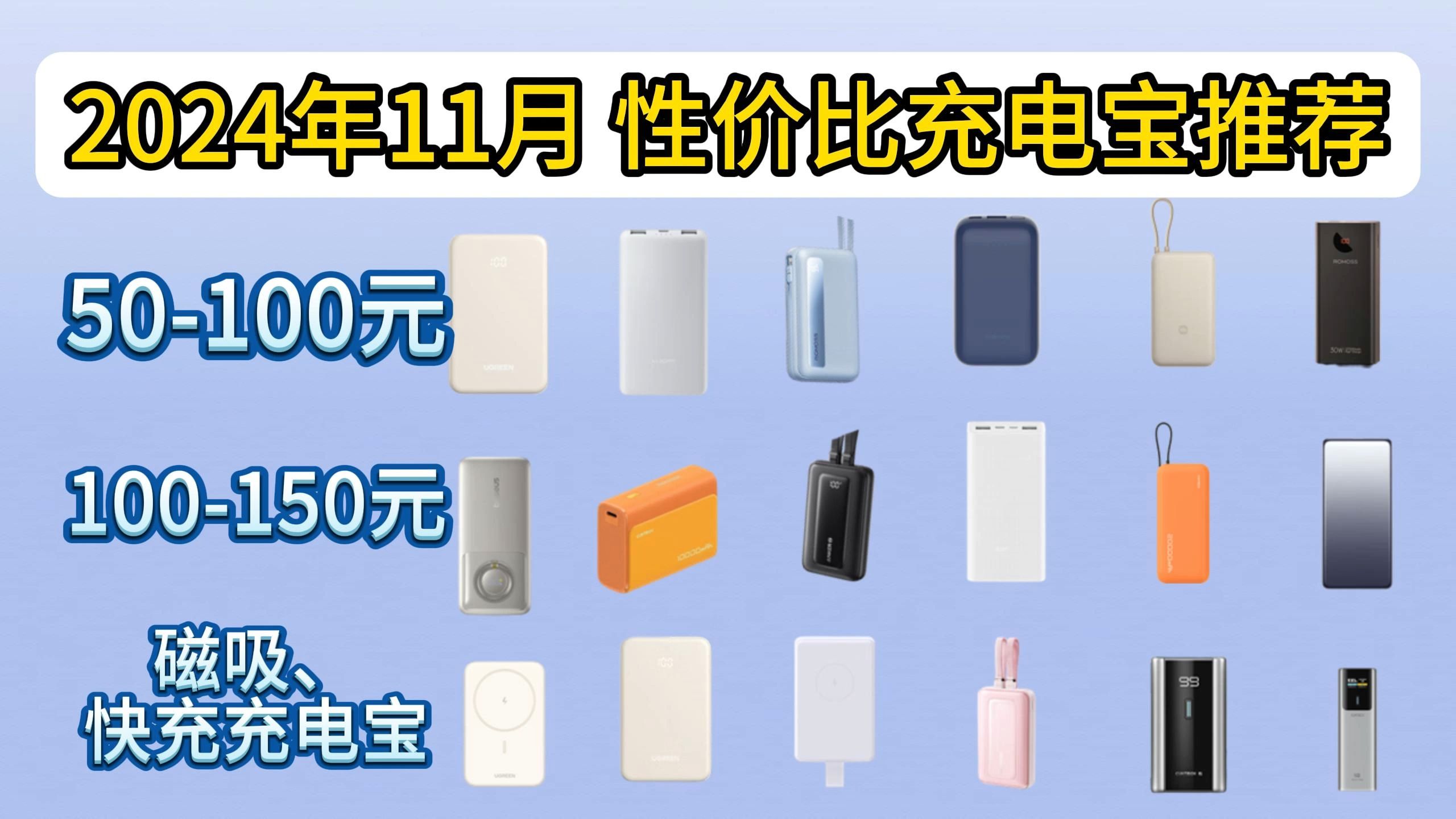 2024年11月充电宝推荐|各大热门品牌(小米、安克、酷态科、罗马仕等)学生党必看系列!性价比超高!50200元充电宝大推荐!哔哩哔哩bilibili