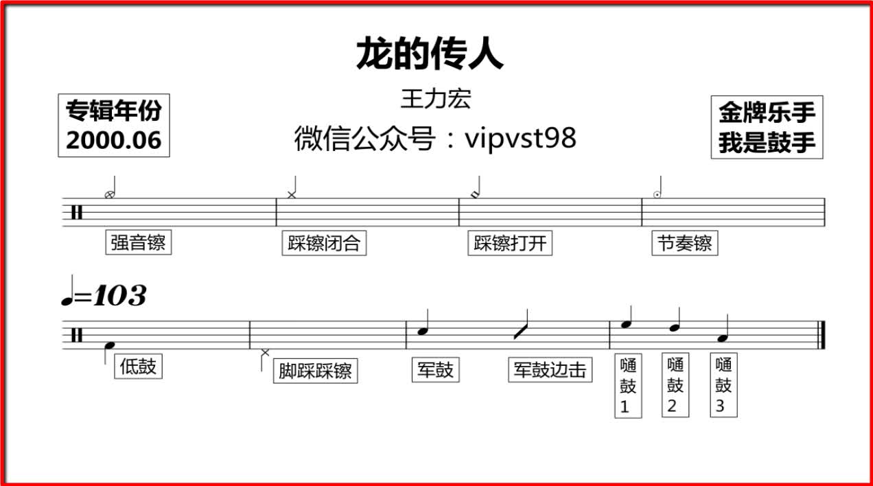 【金牌乐手】王力宏 - 龙的传人 动态鼓谱