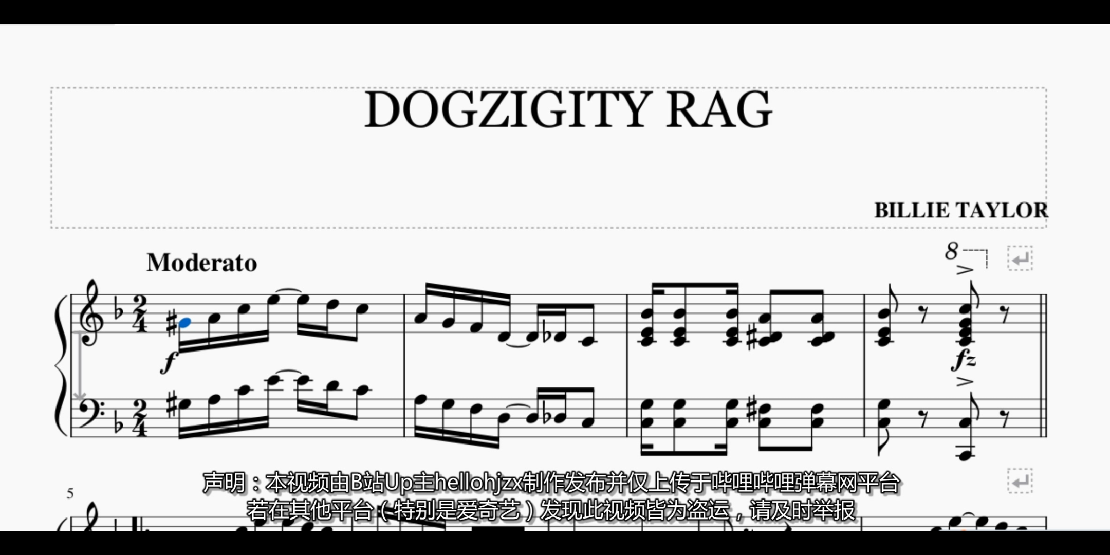 [图]【比莉·泰勒】《多芝吉蒂雷格》-Billie Taylor:Dogzigity Rag（1910年出版的拉格泰姆舞曲）