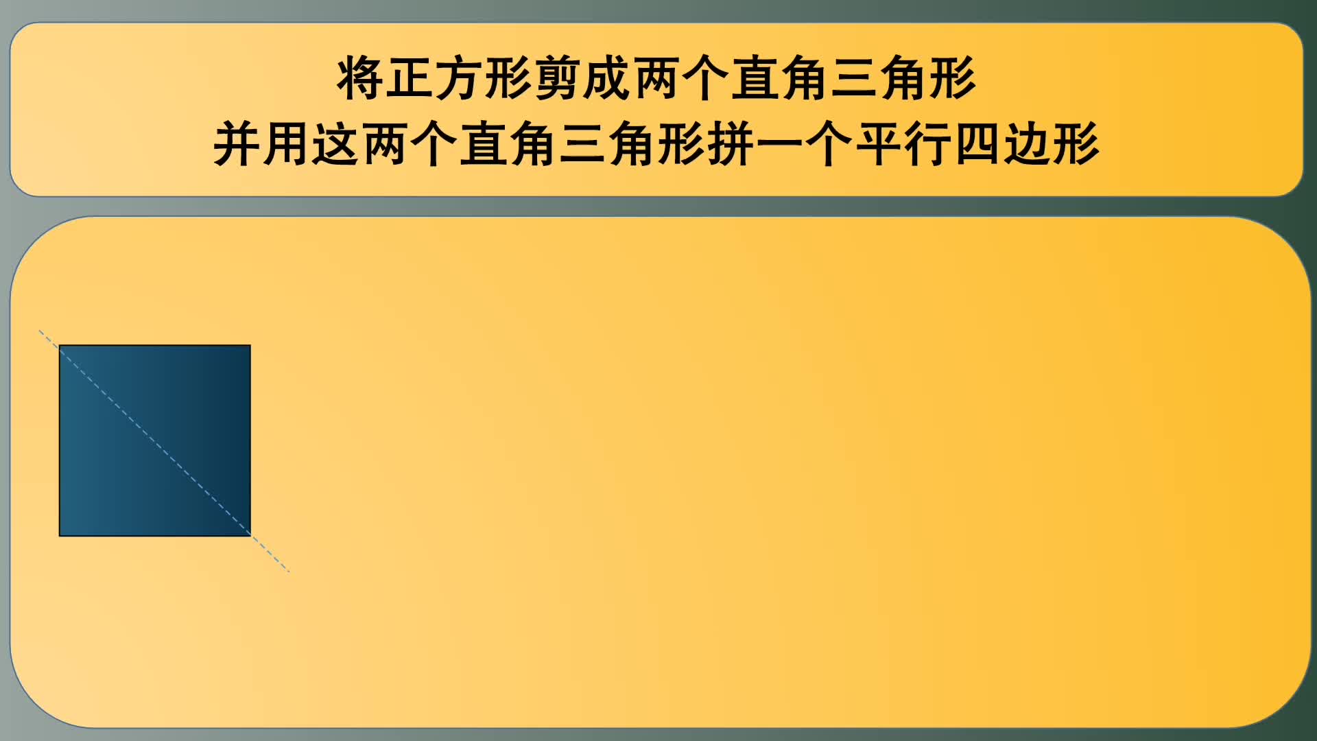 [图]四年级数学：将正方形剪成两个直角三角形，再拼成平行四边形