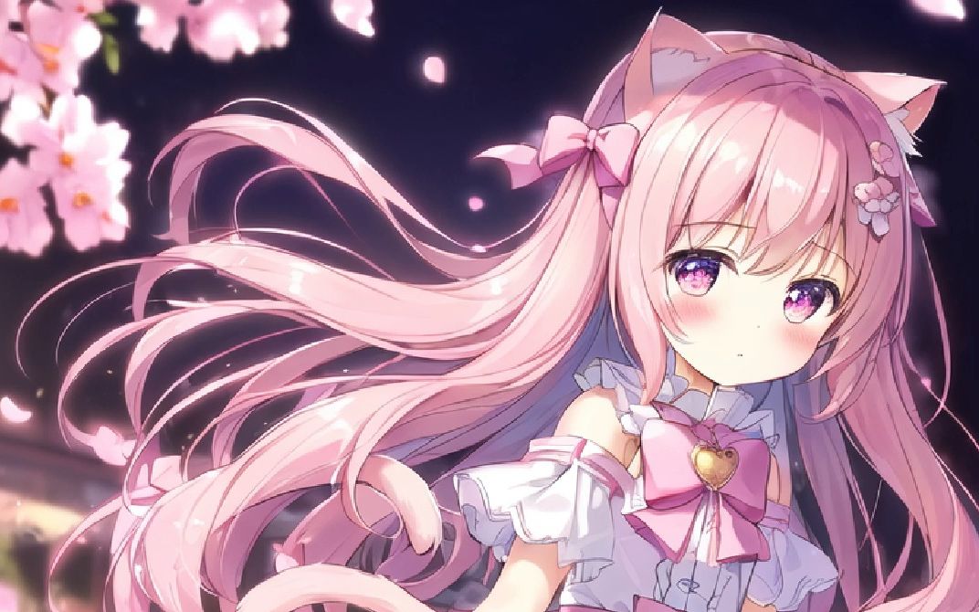 ai绘画 粉发猫耳少女