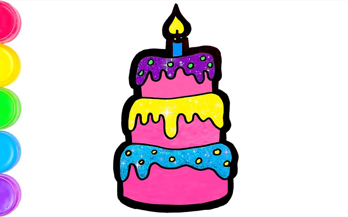 三层生日蛋糕涂色画图片