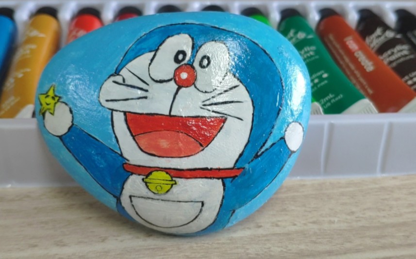 童年的记忆&石头画之蓝色的小哆啦a梦