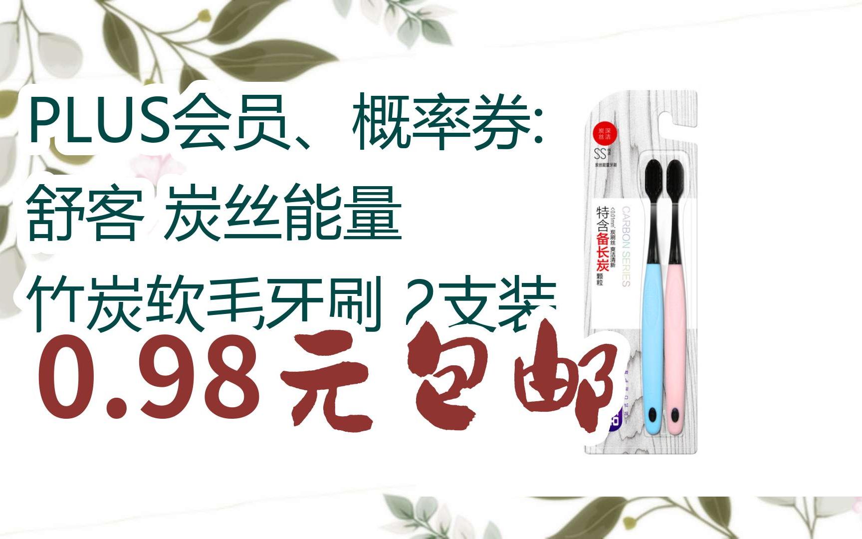 [羊毛大队]PLUS会员、概率券: 舒客 炭丝能量 竹炭软毛牙刷 2支装 0.98元包邮哔哩哔哩bilibili