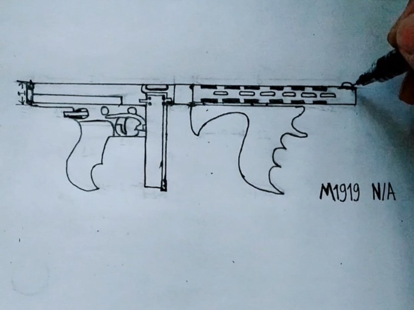 M1919“汤姆逊”冲锋枪“原型枪”绘画过程哔哩哔哩bilibili