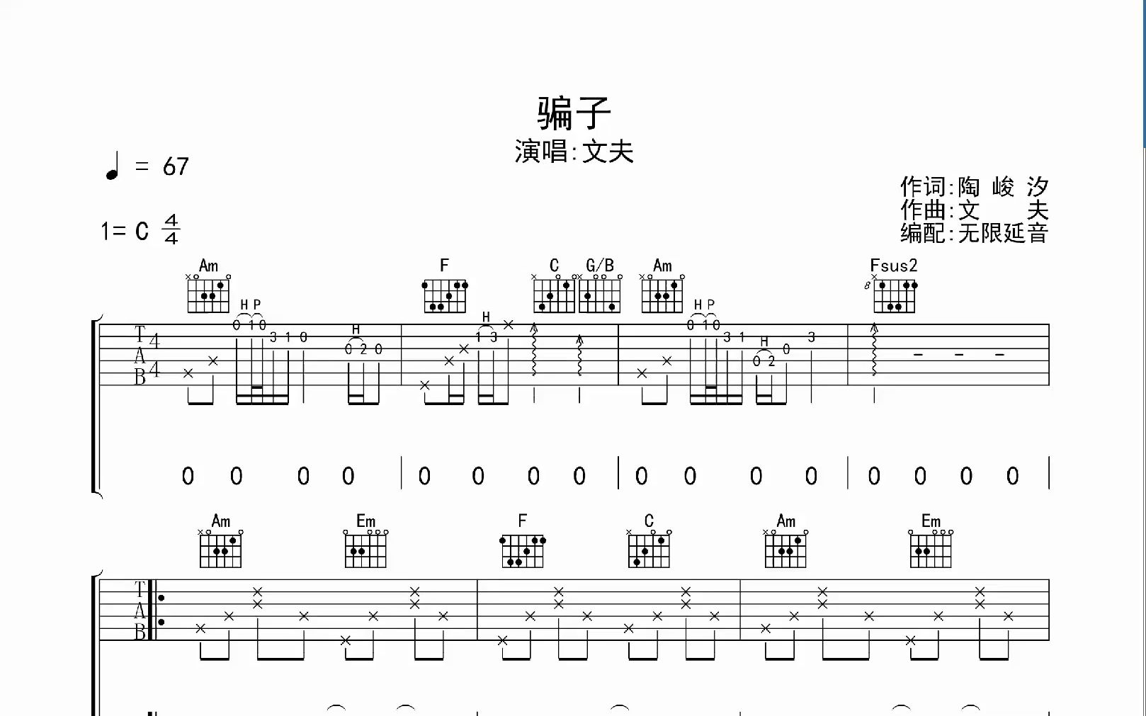 骗子,吉他谱,吉他弹唱,动态吉他谱