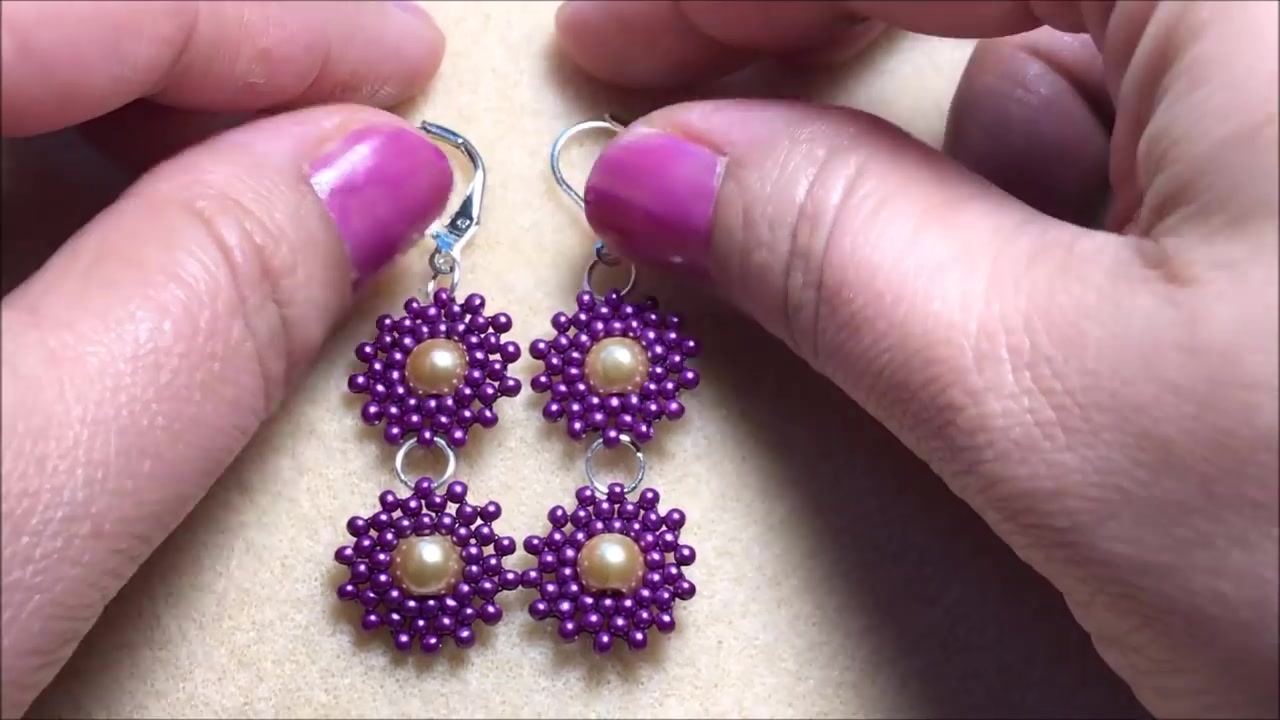 【手工串珠】紫色珍珠耳环
