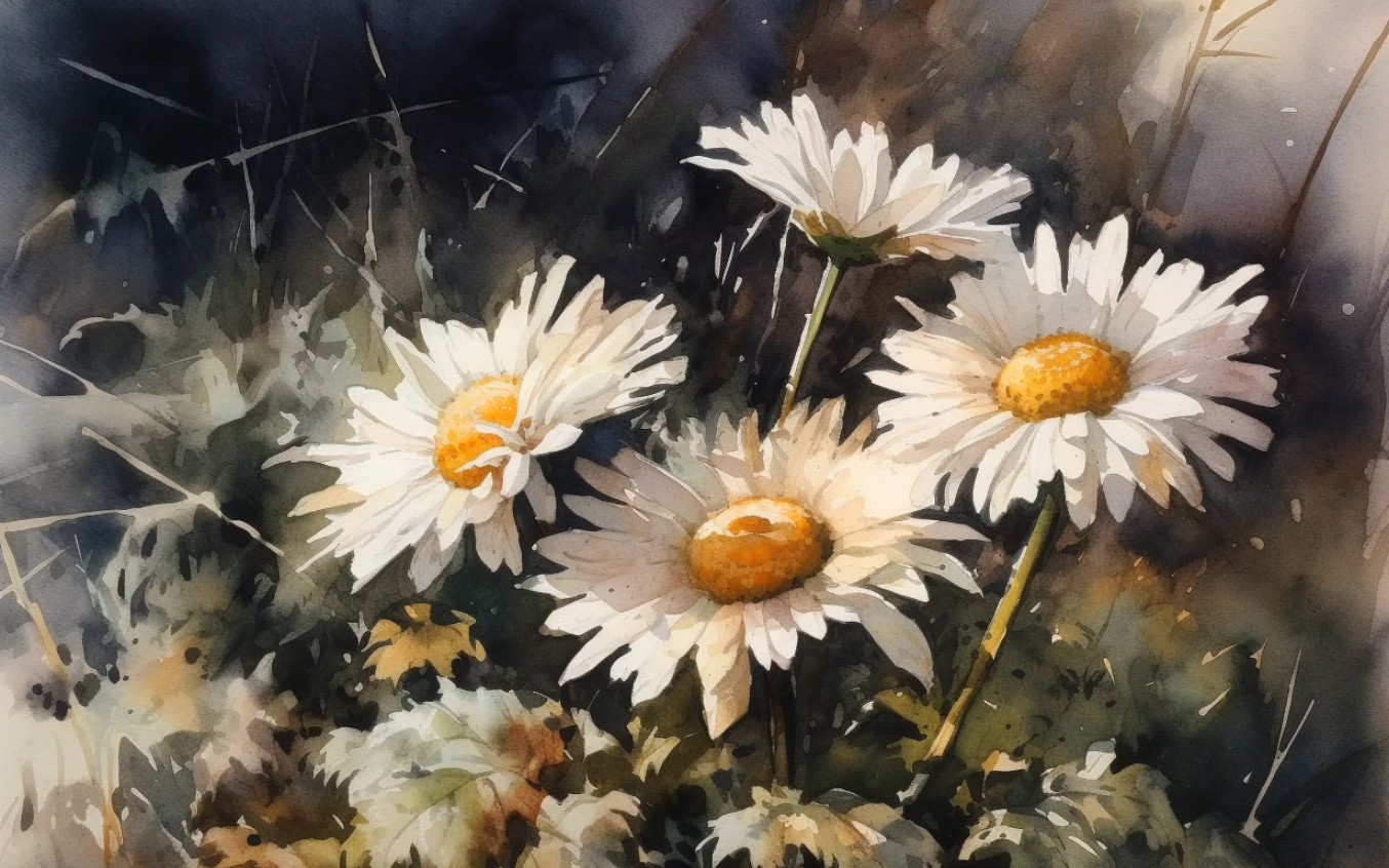 水彩花卉 白晶菊