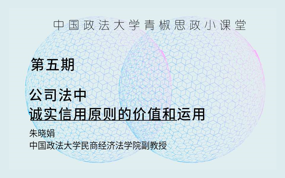 【中国政法大学青椒思政小课堂】第五期:公司法中诚实信用原则的价值和运用—朱晓娟哔哩哔哩bilibili