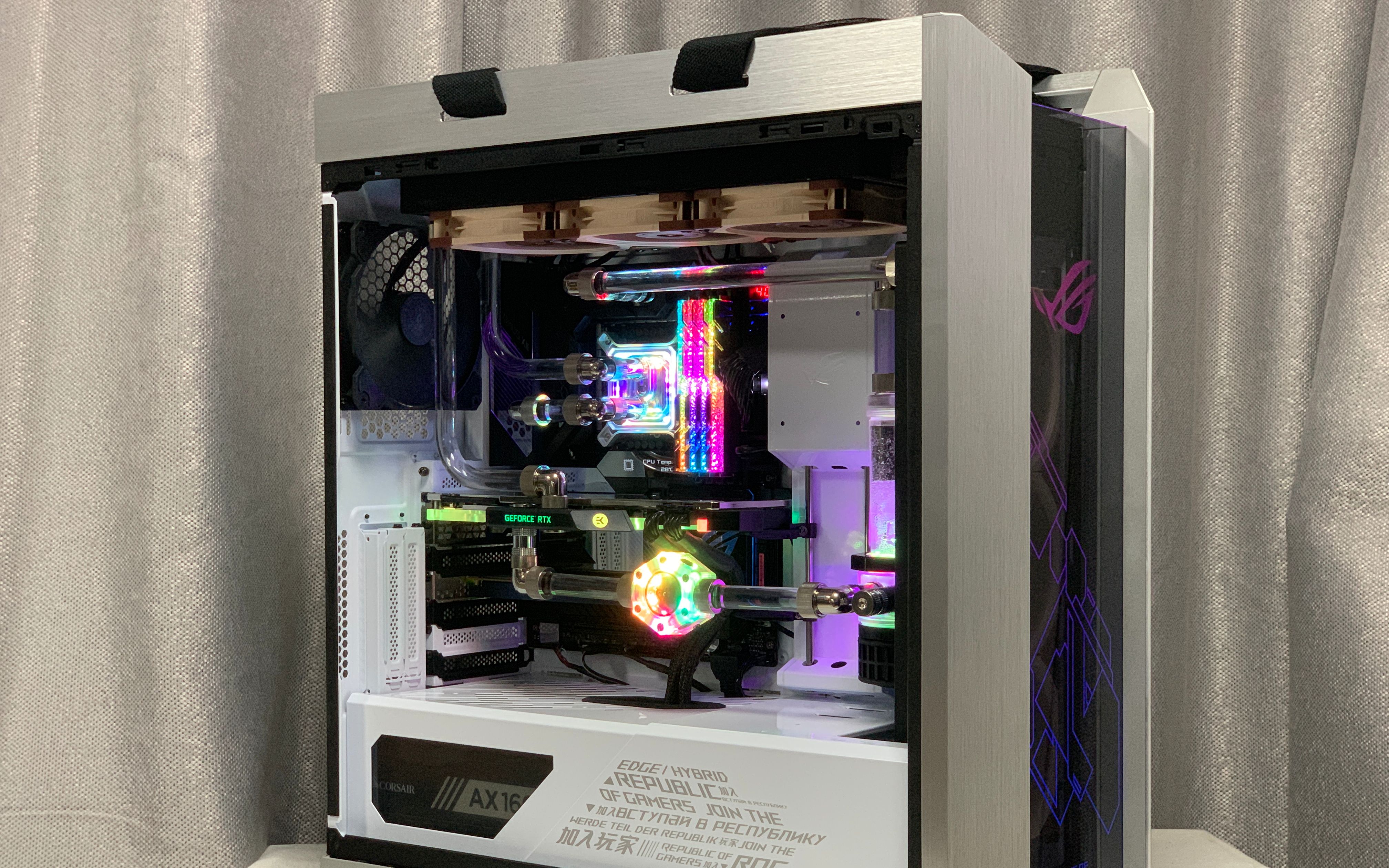 【pc老a】华硕白色太阳神机箱装全款ek分体水冷16硬管方案10900k rog