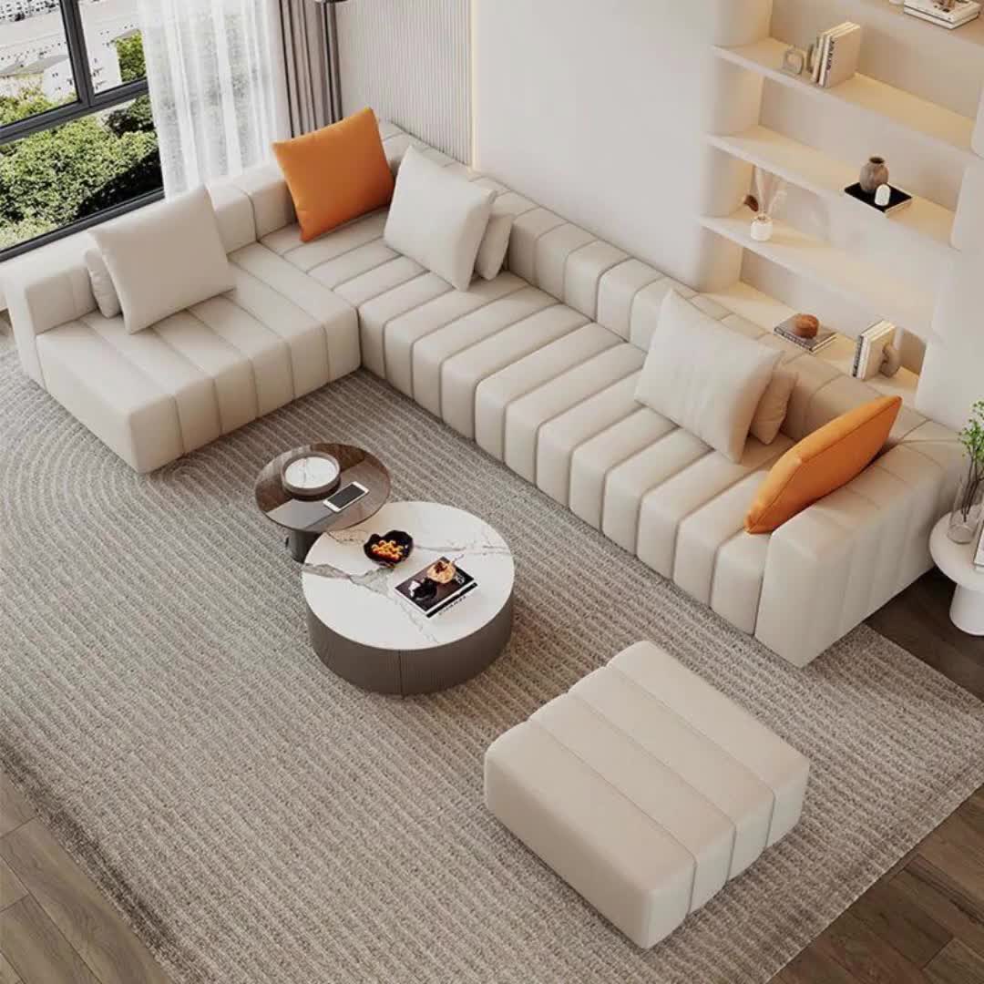 【188元券】钢琴键真皮沙发客厅简约现代奶油风意式极简直排皮艺沙发