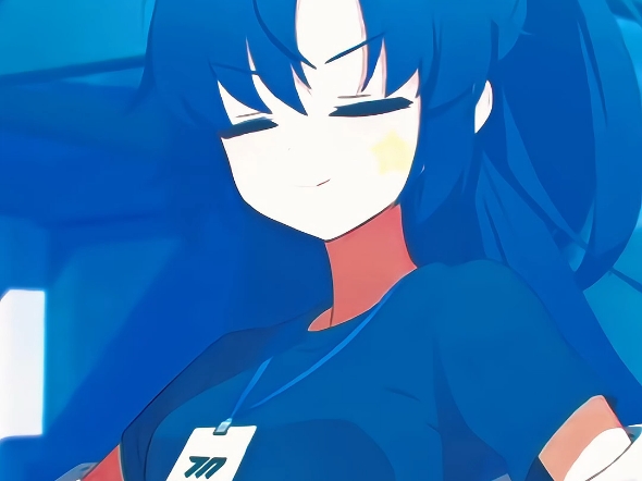 长发蓝瞳女孩开心大笑后面脸红