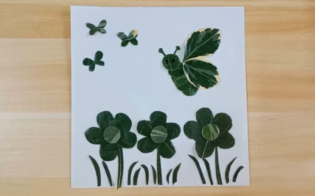 蝴蝶与花 树叶贴画 亲子贴画 幼儿手工制作贴画