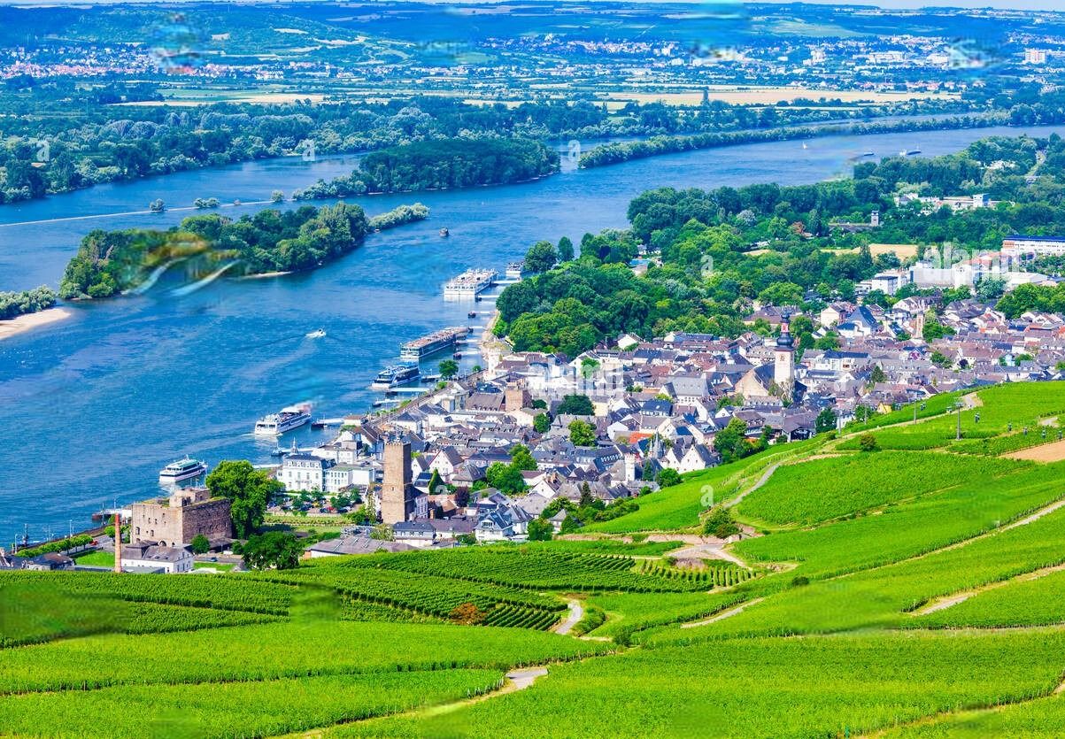 航拍莱茵峡谷农田地和村庄