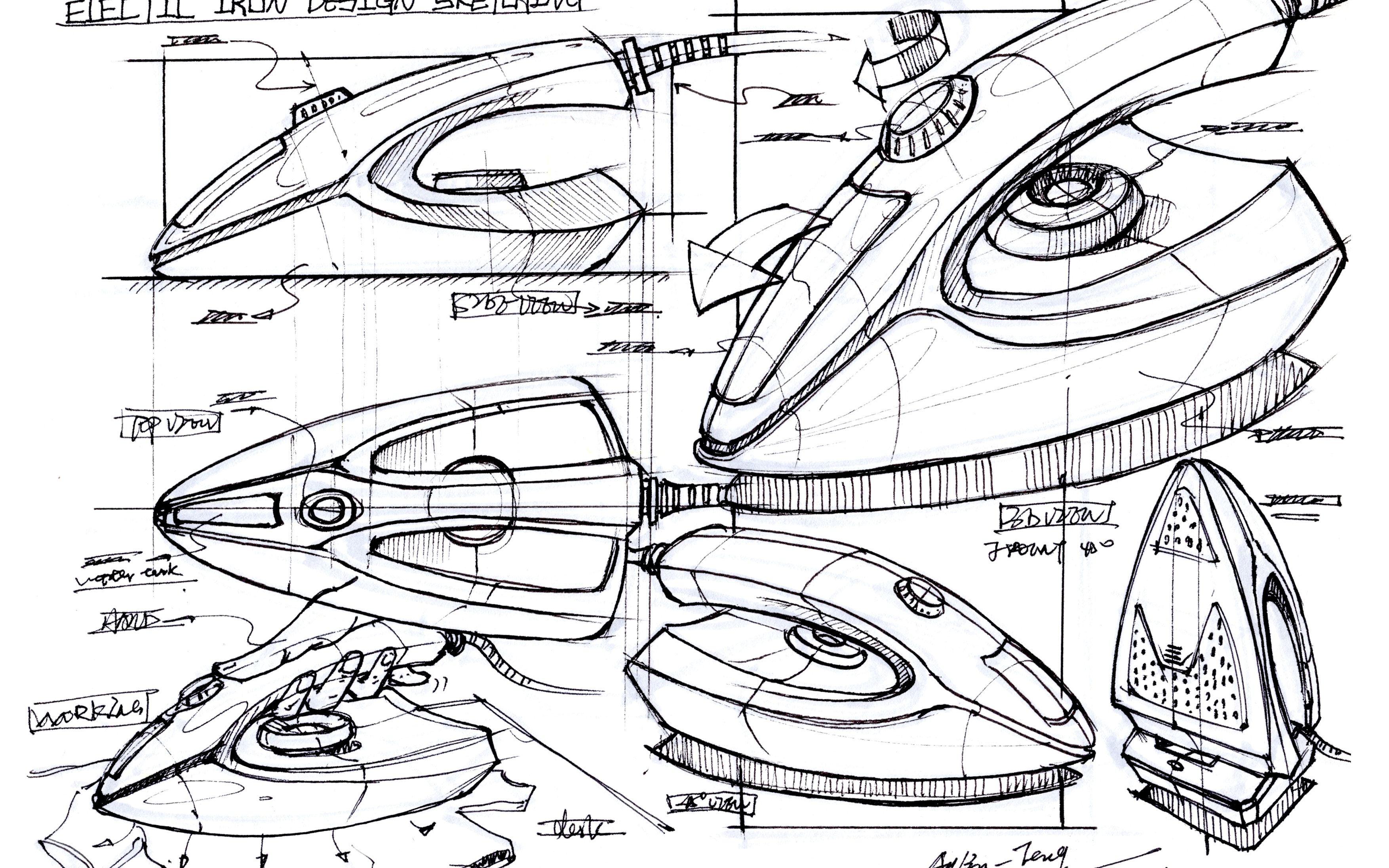 [图]【工业产品设计手绘】电熨斗设计草图线稿绘制过程（2P）