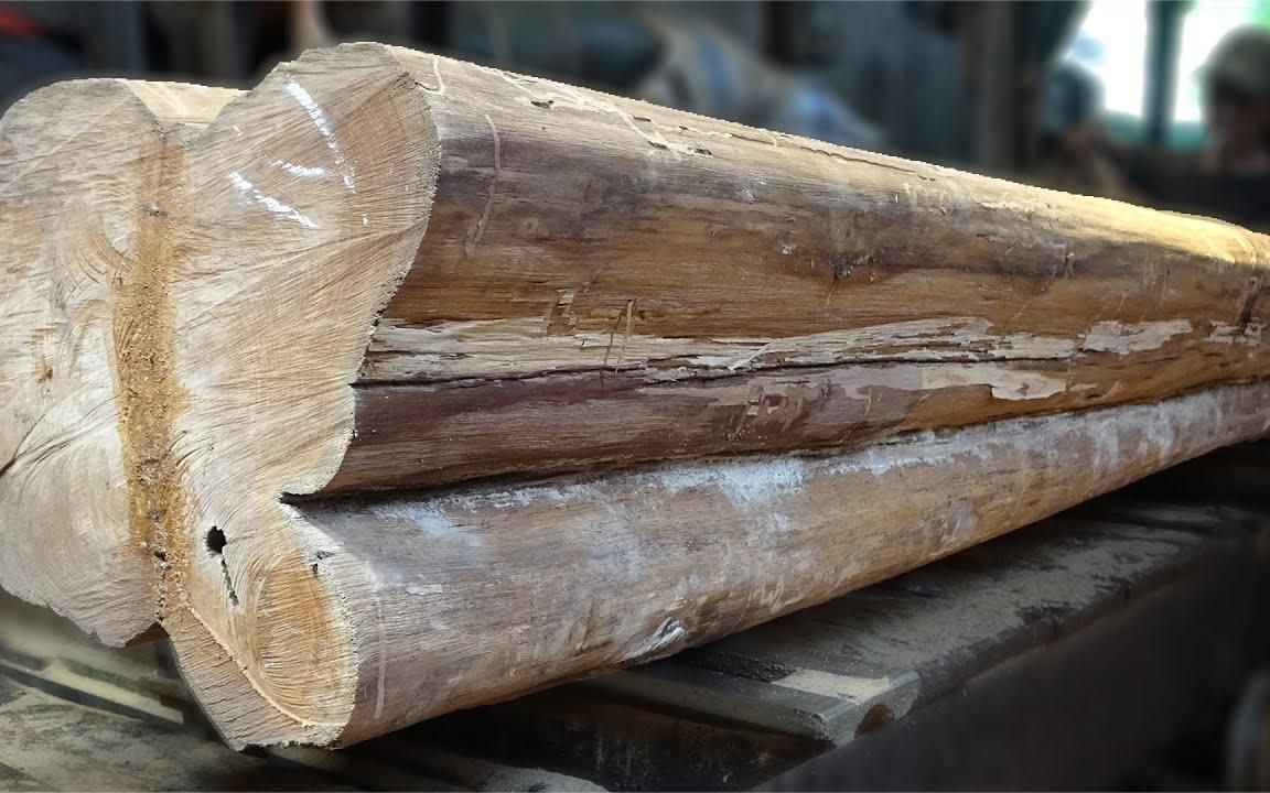 切割一棵200公斤的金丝楠木,材质非常硬切起来嘎吱作响,太强了