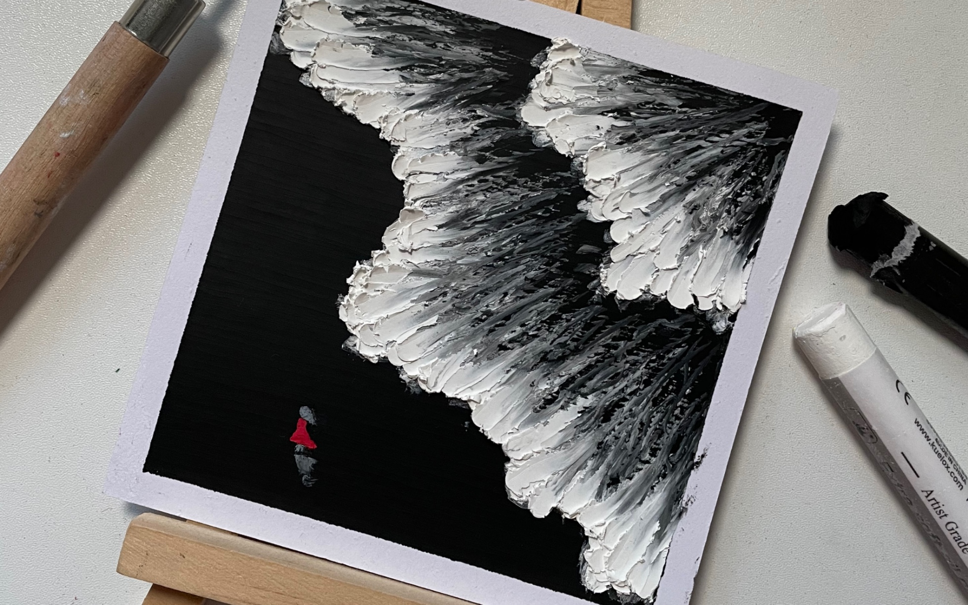 油画棒|黑白海浪 有手就会画系列2来了,新手友好,快来试试吧