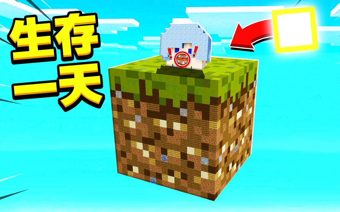 我的世界 *在巨大草方块上生存一天*!会发生什么?