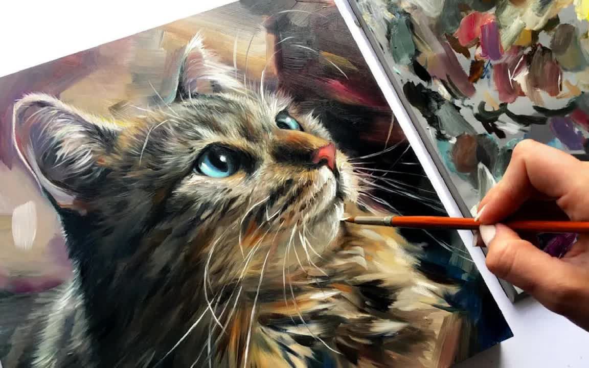 【油画过程】画我的猫猫!~_哔哩哔哩_bilibili