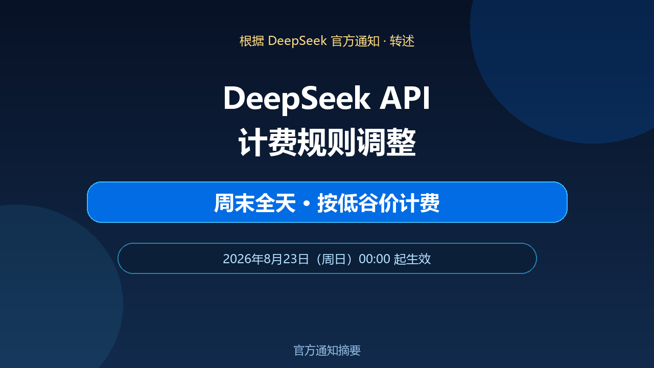 突发：DeepSeek API 计费规则调整，周末全天按低谷价计费
