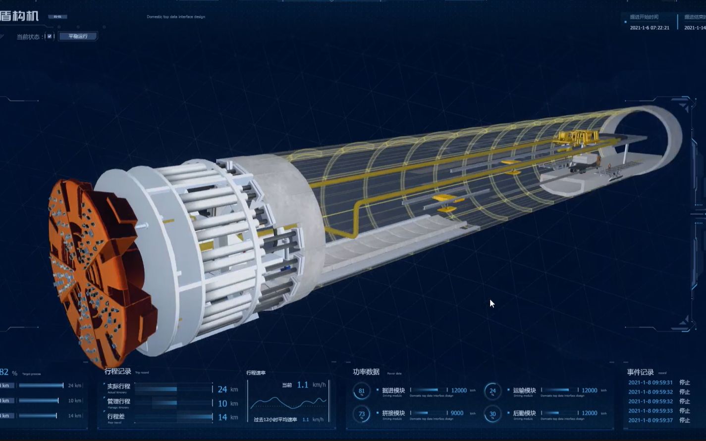 工业绿色 盾构机 数字孪生 隧道工程 3d 可视化管理系统