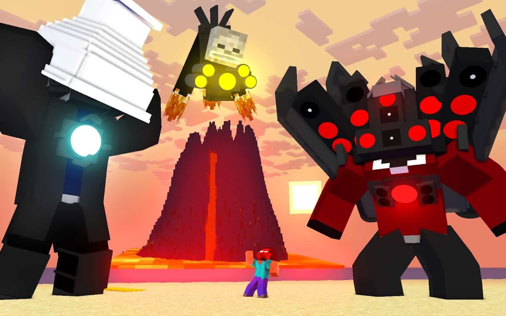 我的世界:泰坦音响人和泰坦摄影人把马桶人当排球玩!