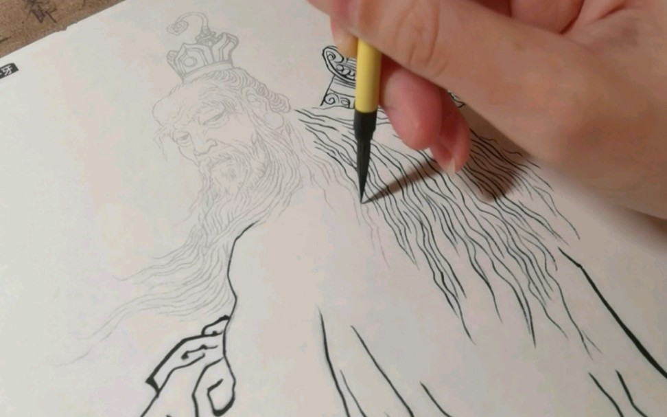 活动作品传统十八描战笔水纹描姜子牙