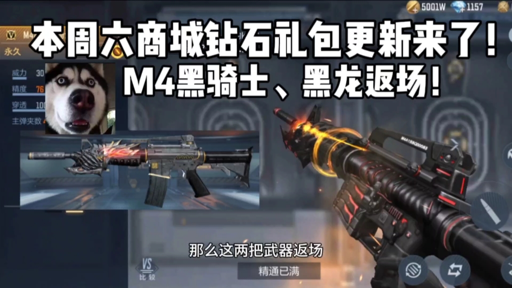 本周六商城钻石礼包更新来了,m4黑骑士,黑龙即将返场!