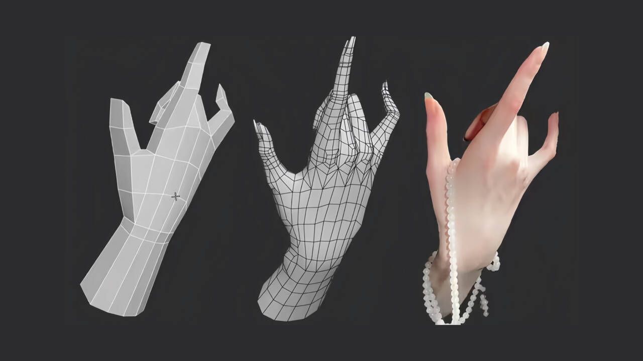 【3Dmax人物建模】女性芊芊玉手3D模型制作全流程!3Dmax手部布线详解!!哔哩哔哩bilibili