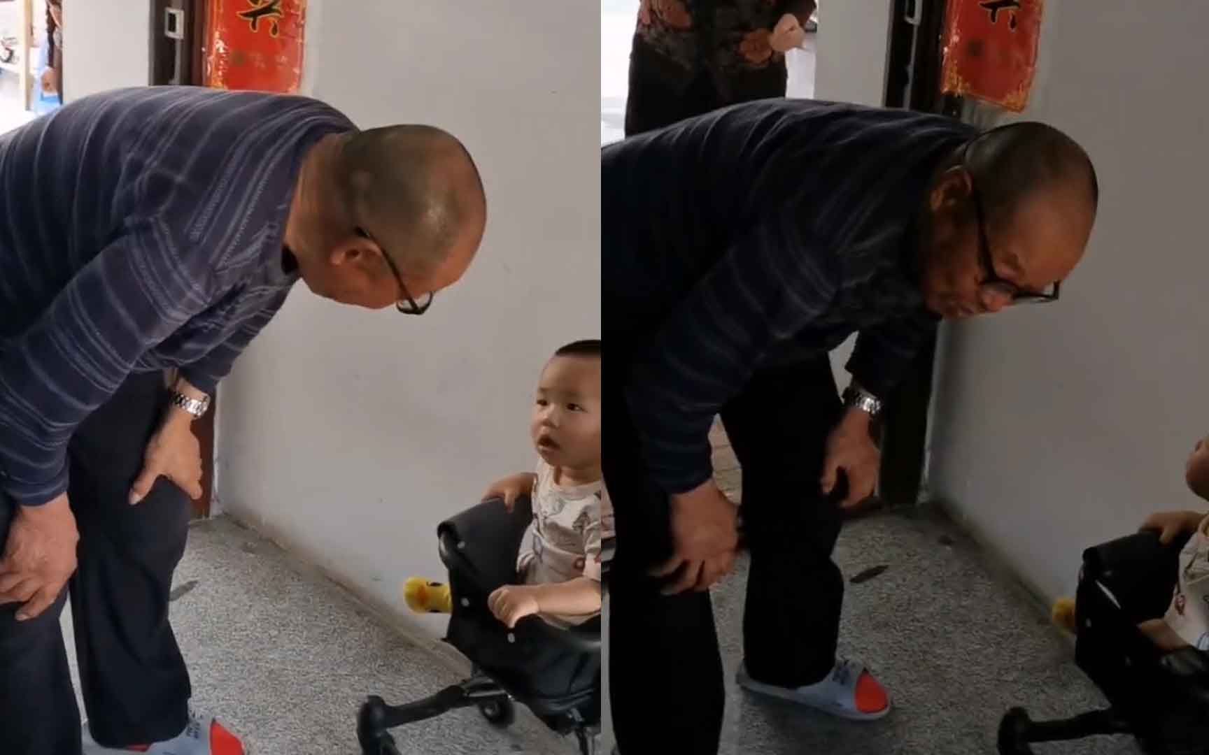 妈妈带11个月重孙子第一次看望太姥爷太姥爷反应逗笑网友