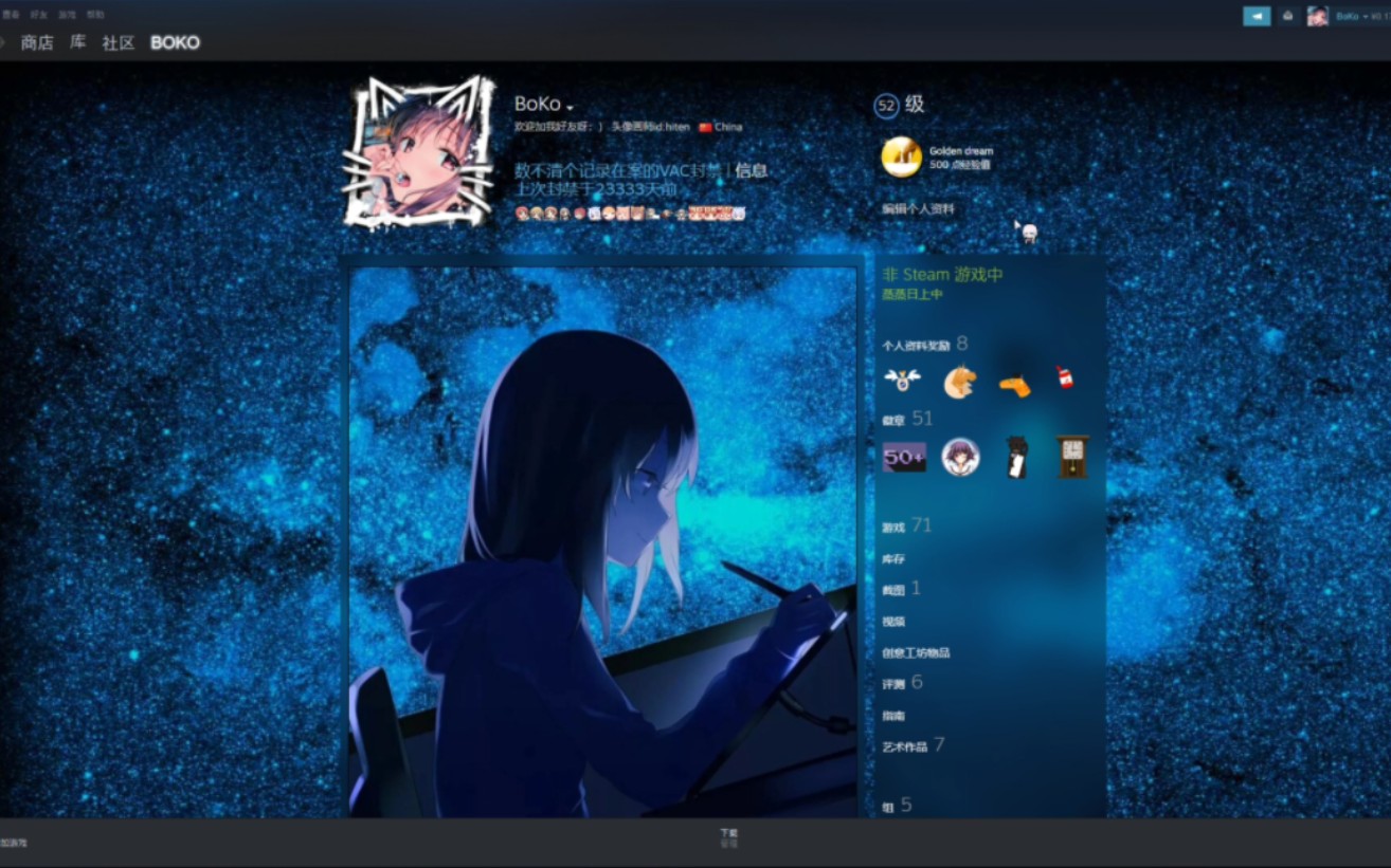 【steam个人资料美化】流星雨,星空与海滩艺术展柜哔哩哔哩bilibili