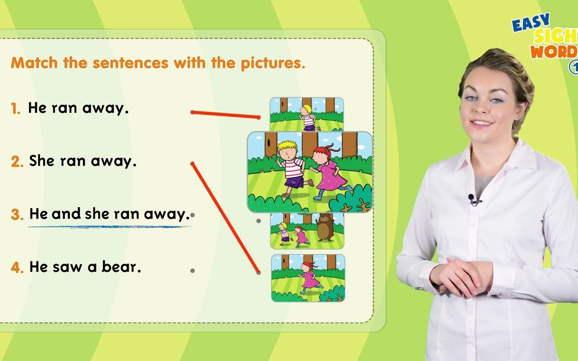 [图]Easy Sight Words 1 (Unit 10 They Ran Away) he, she, ran, saw