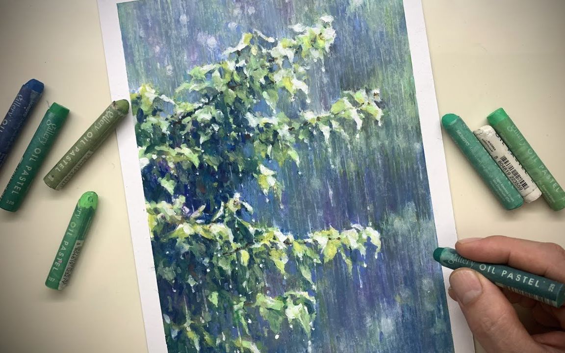 低音炮小哥哥教你用油画棒画下雨的季节哔哩哔哩bilibili