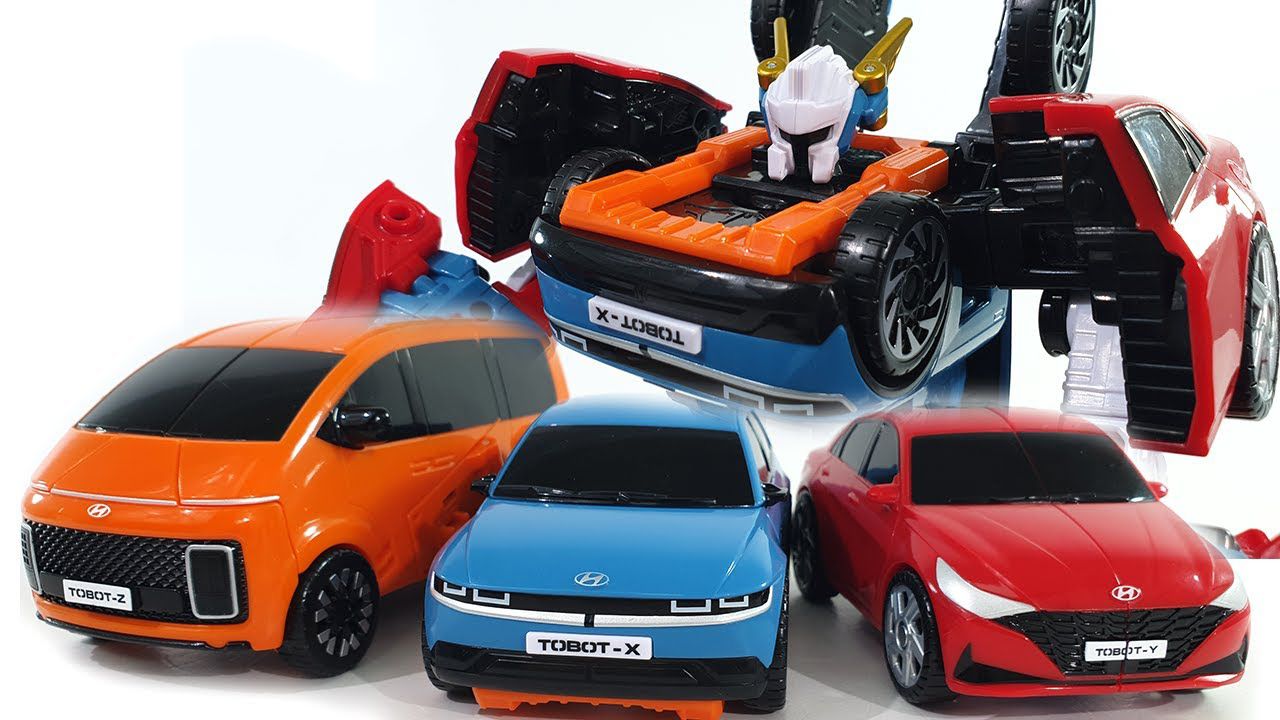 全新托宝战士变形汽车玩具开箱试玩:3辆玩具车合体变身1个机器人
