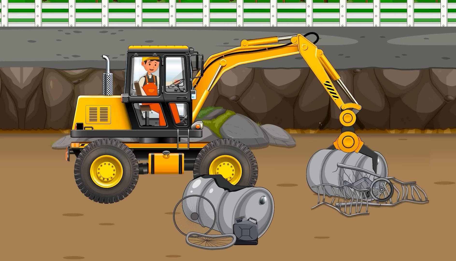 挖掘机和卡车清理河底垃圾