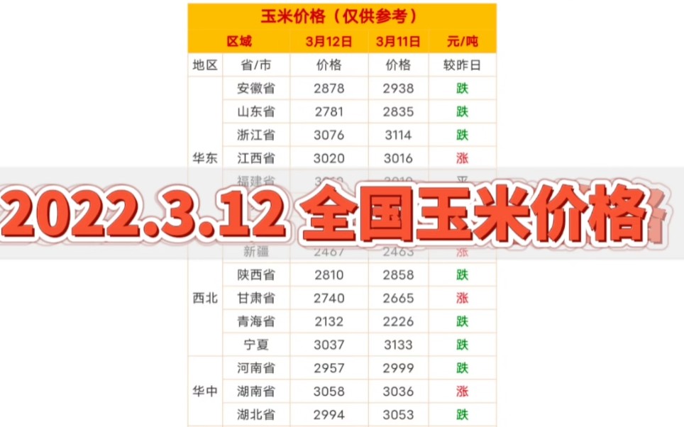 2022.3.12 今日最新全国玉米价格 玉米市场行情价格表哔哩哔哩bilibili