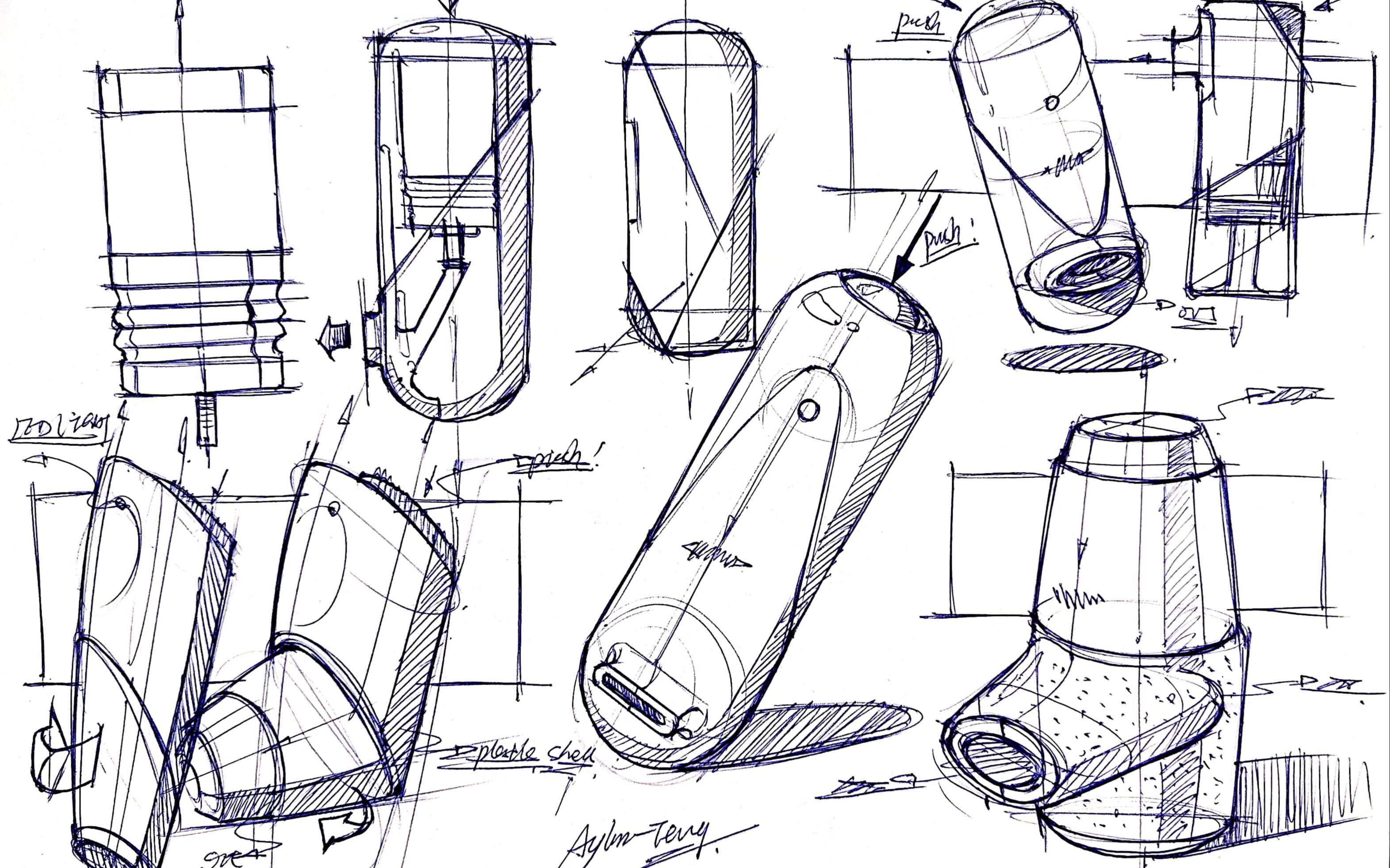 【工业产品设计手绘】雾化吸入器积累圆珠笔绘制草图线稿(2p)