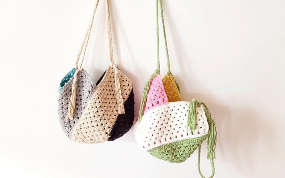 简约款水桶包钩织教程,手工钩针毛线编织单肩包视频教程