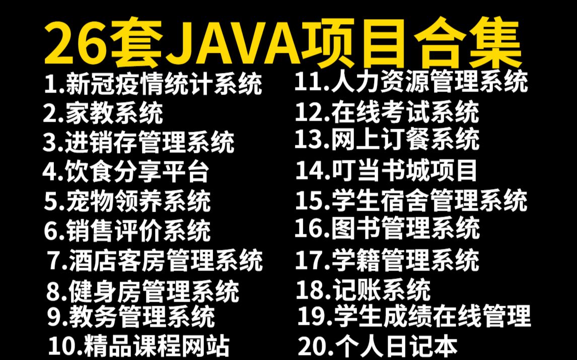 【Java毕设合集】26套毕设系统(附源码课件)任意挑选,允许白嫖!手把手教学,助你快速毕业!Java实战Java项目Java课设Java开发毕业设计哔哩...