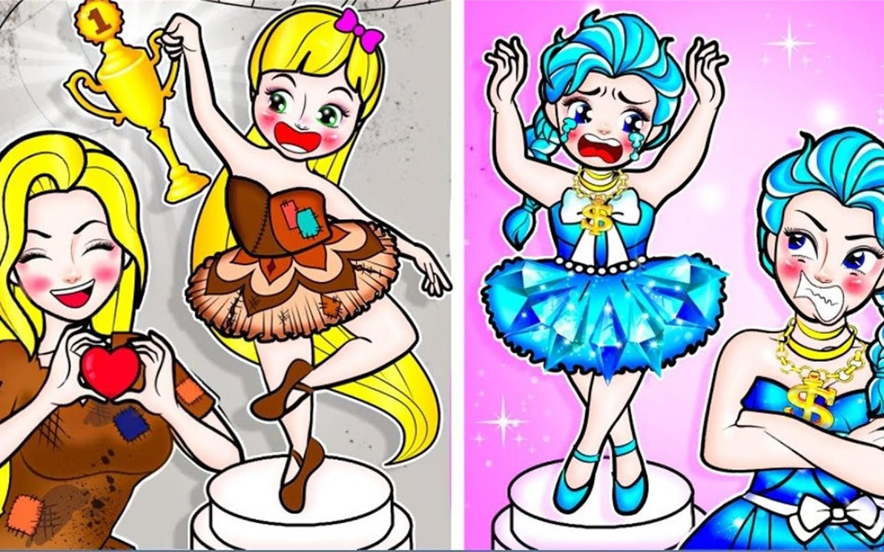 纸娃娃动画:长发vs艾莎冰火大挑战,宠娃vs鸡娃,哪种方式更好?