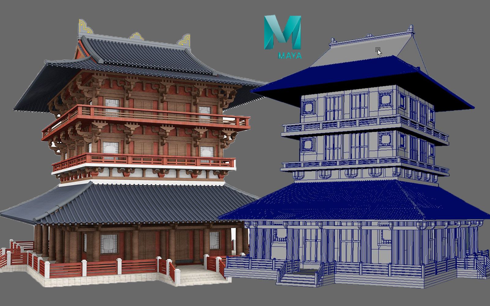 【maya场景建模】古建筑"阁楼"场景制作,腾讯建模大佬三小时教学,建模