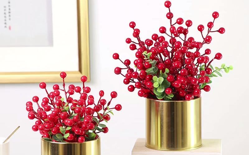 拾忆冬青红果发财果假花仿真花摆设室内
