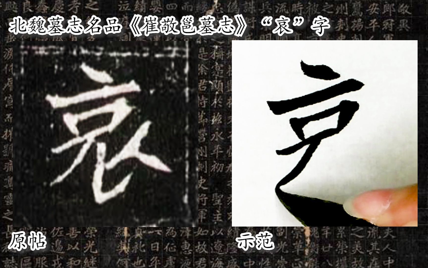 [图]【每日一字】书法系列，周东芬临北魏墓志《崔敬邕墓志》“哀”字