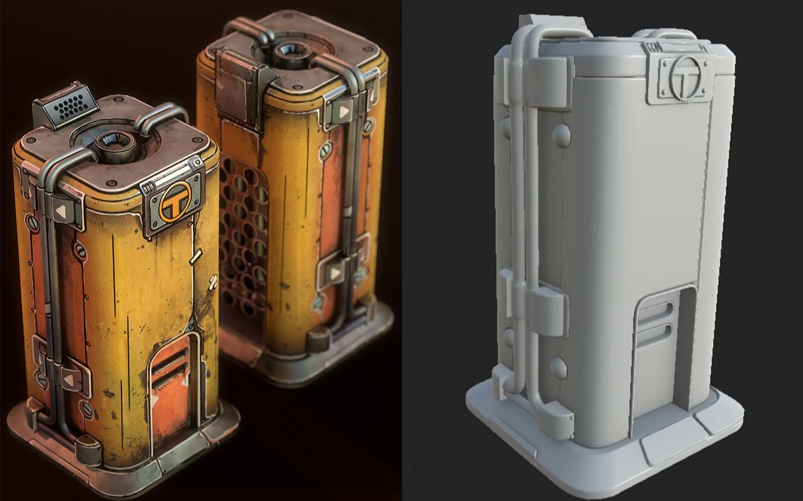 【maya建模】硬表面道具模型制作,基础硬表面模型布线卡线,uv,材质