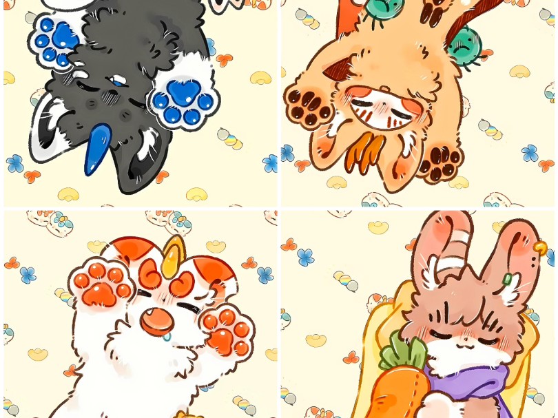 有兽焉辟邪,谛听,四不像,兔爷四合一可爱翻肚皮,油画玩法