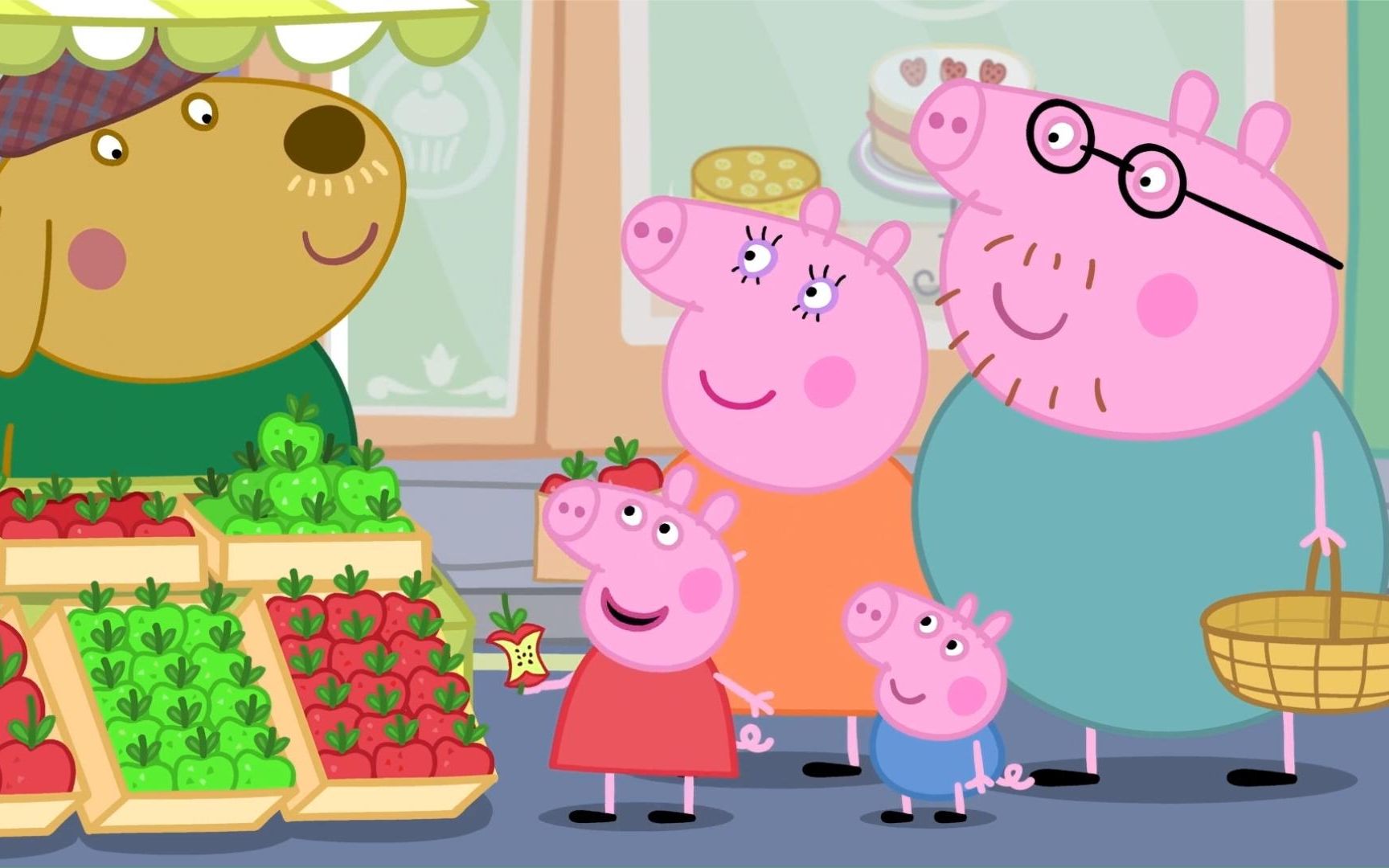 小猪佩奇6:集市上种类真多,佩奇一家逛集市,奶酪熏晕猪爸爸